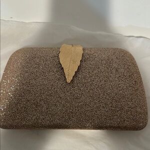 Elegant Glitter Clutch with Gold Leaf Accent